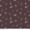 Image of Olive Grove Herbs Eggplant quilting cotton fabric by Amber Elliot for Riley Blake Designs. Features leaves on a brown background. Cute Little Fabric Shop