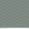 Image of Olive Grove Damask Teal quilting cotton fabric by Amber Elliot for Riley Blake Designs. Features damask pattern on a green background. Cute Little Fabric Shop