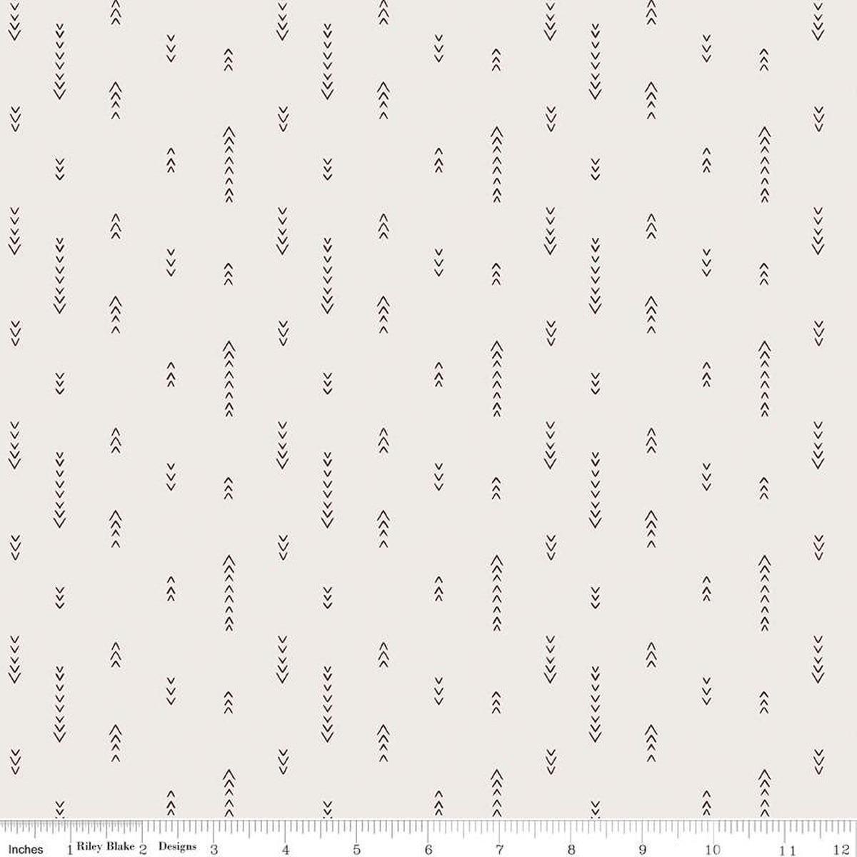 Image of Olive Grove Arrows Ivory quilting cotton fabric by Amber Elliot for Riley Blake Designs. Features arrows on an off-white background. Cute Little Fabric Shop