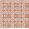 Image of Olive Grove Mill Tiles Pink quilting cotton fabric by Amber Elliot for Riley Blake Designs. Features flower tiles on a peach background. Cute Little Fabric Shop