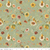Image of Sunflower Whispers Prairie Green quilting cotton fabric by Lisa Audit for Riley Blake Designs. Features flowers on a green background. Cute Little Fabric Shop