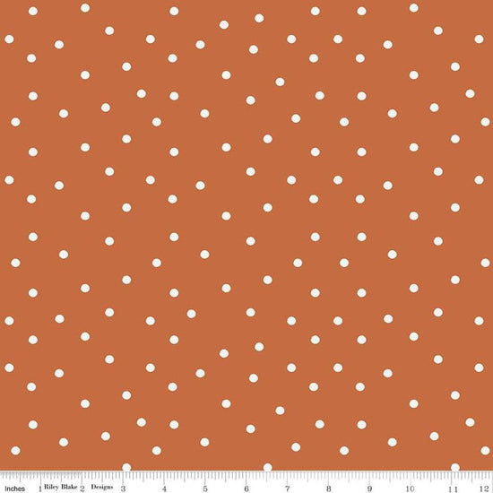 Image of Sunflower Whispers Dots Pumpkin quilting cotton fabric by Lisa Audit for Riley Blake Designs. Features dots on an orange background. Cute Little Fabric Shop