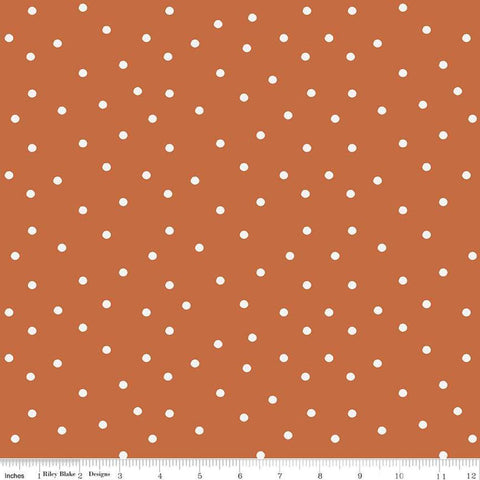 Image of Sunflower Whispers Dots Pumpkin quilting cotton fabric by Lisa Audit for Riley Blake Designs. Features dots on an orange background. Cute Little Fabric Shop