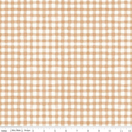 Image of Sunflower Whispers Gingham Blush quilting cotton fabric by Lisa Audit for Riley Blake Designs. Features gingham on a pink background. Cute Little Fabric Shop