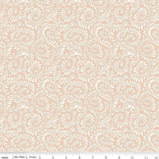Image of Sunflower Whispers Ferns Blush quilting cotton fabric by Lisa Audit for Riley Blake Designs. Features leaves on a pink background. Cute Little Fabric Shop