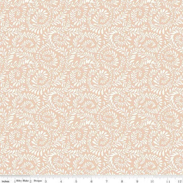 Image of Sunflower Whispers Ferns Blush quilting cotton fabric by Lisa Audit for Riley Blake Designs. Features leaves on a pink background. Cute Little Fabric Shop