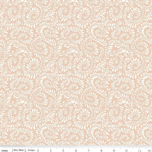 Image of Sunflower Whispers Ferns Blush quilting cotton fabric by Lisa Audit for Riley Blake Designs. Features leaves on a pink background. Cute Little Fabric Shop