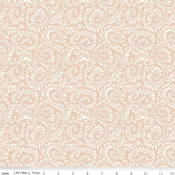 Image of Sunflower Whispers Ferns Blush quilting cotton fabric by Lisa Audit for Riley Blake Designs. Features leaves on a pink background. Cute Little Fabric Shop