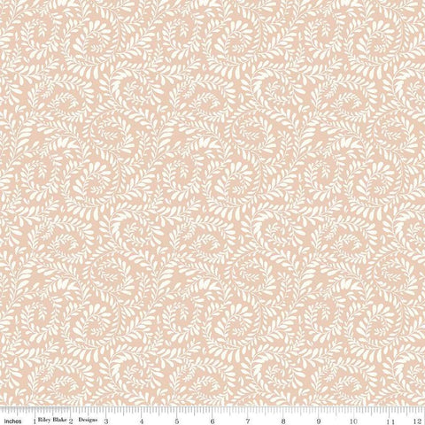 Image of Sunflower Whispers Ferns Blush quilting cotton fabric by Lisa Audit for Riley Blake Designs. Features leaves on a pink background. Cute Little Fabric Shop