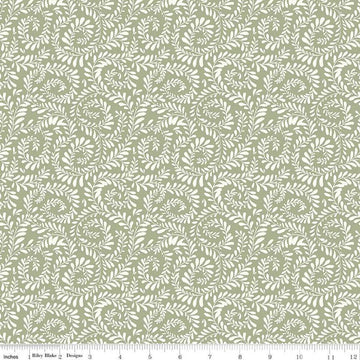 Image of Sunflower Whispers Ferns Green quilting cotton fabric by Lisa Audit for Riley Blake Designs. Features leaves on a green background. Cute Little Fabric Shop