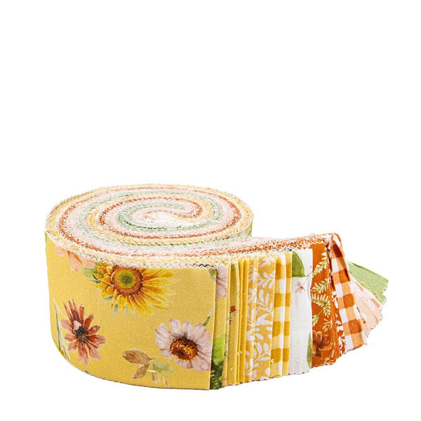 SALE Sunflower Whispers 2.5 Inch Rolie Polie Jelly Roll 40 pieces - Riley Blake - Precut - Floral - Quilting Cotton Fabric