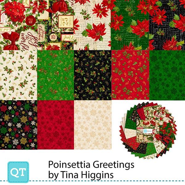 Poinsettia Greetings Layer Cake 10" Stacker Bundle - QT Fabrics- Christmas Holiday Trees - 42 piece Precut Pre cut - Quilting Cotton Fabric
