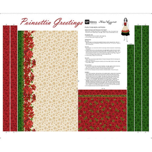 SALE Poinsiettia Greetings Apron Panel Cream - QT Fabrics - Quilting Cotton Fabric