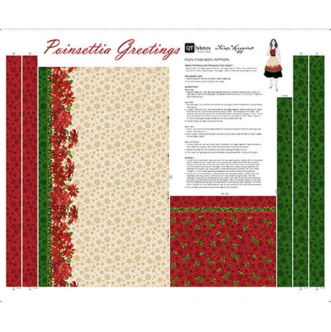 Poinsiettia Greetings Apron Panel 31080 Cream E - by QT Fabrics - Floral Flowers - Quilting Cotton Fabric