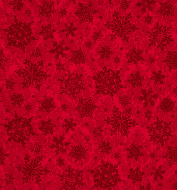 Image of the Poinsettia Greetings Poinsettia Tonal Red quilting cotton fabric by QT Fabrics. Features snowflakes on a red background. Cute Little Fabric Shop