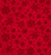 Image of the Poinsettia Greetings Poinsettia Tonal Red quilting cotton fabric by QT Fabrics. Features snowflakes on a red background. Cute Little Fabric Shop