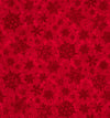 Image of the Poinsettia Greetings Poinsettia Tonal Red quilting cotton fabric by QT Fabrics. Features snowflakes on a red background. Cute Little Fabric Shop
