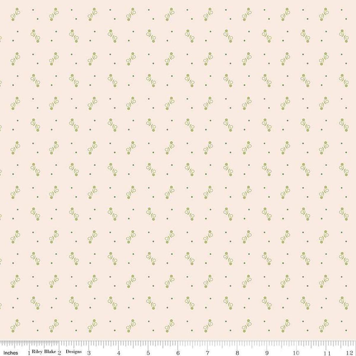 Image of the Gentler Times Ditty Latte quilting cotton fabric by Riley Blake Designs. Features dots on a cream background. Cute Little Fabric Shop