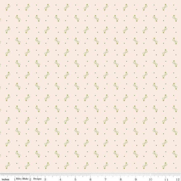 Image of the Gentler Times Ditty Latte quilting cotton fabric by Riley Blake Designs. Features dots on a cream background. Cute Little Fabric Shop