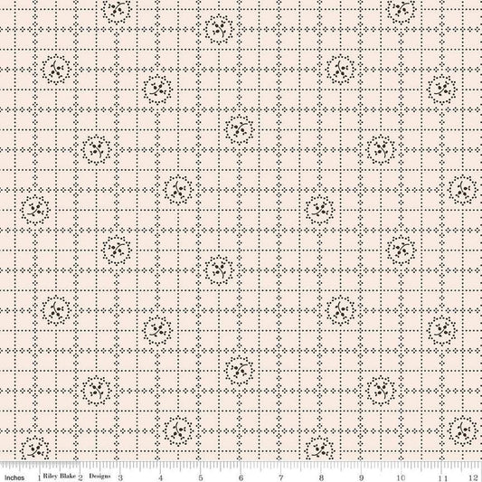 Image of the Gentler Times Delicate Raisin quilting cotton fabric by Riley Blake Designs. Features flowers on a cream background. Cute Little Fabric Shop