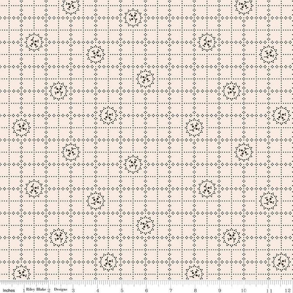 Image of the Gentler Times Delicate Raisin quilting cotton fabric by Riley Blake Designs. Features flowers on a cream background. Cute Little Fabric Shop