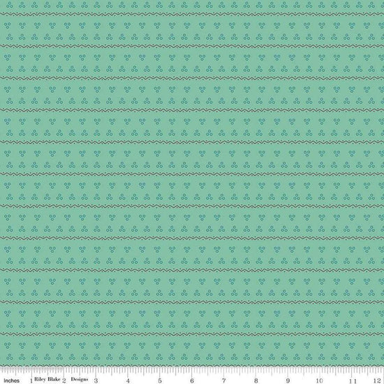 Image of the Gentler Times Remember Sea Glass quilting cotton fabric by Riley Blake Designs. Features dots on a green background. Cute Little Fabric Shop