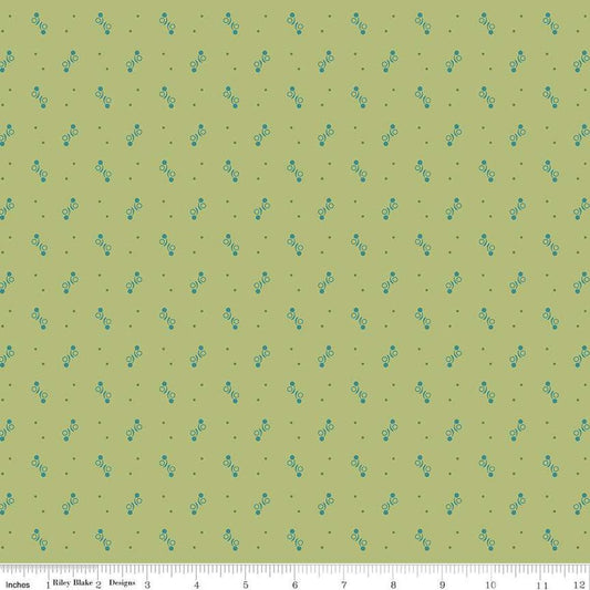 Image of the Gentler Times Ditty Lettuce quilting cotton fabric by Riley Blake Designs. Features dots on a green background. Cute Little Fabric Shop