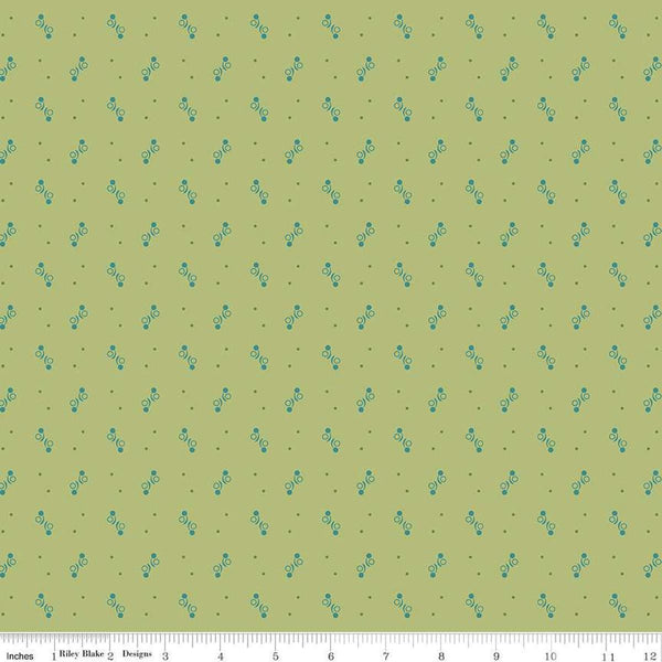 Image of the Gentler Times Ditty Lettuce quilting cotton fabric by Riley Blake Designs. Features dots on a green background. Cute Little Fabric Shop