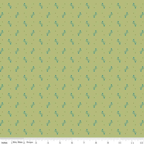 Image of the Gentler Times Ditty Lettuce quilting cotton fabric by Riley Blake Designs. Features dots on a green background. Cute Little Fabric Shop