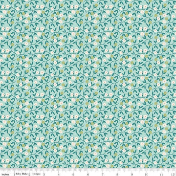 Image of the Gentler Times Gracious Songbird quilting cotton fabric by Riley Blake Designs. Features flowers on a blue background. Cute Little Fabric Shop