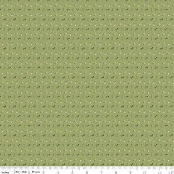 Image of the Gentler Times Dapper Lettuce quilting cotton fabric by Riley Blake Designs. Features flowers on a green background. Cute Little Fabric Shop