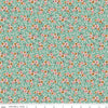Image of the Gentler Times Cherish Sea Glass quilting cotton fabric by Riley Blake Designs. Features flowers on a teal background. Cute Little Fabric Shop