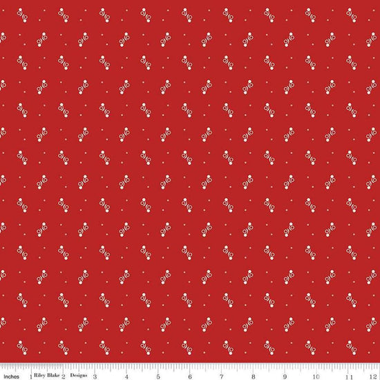 Image of the Gentler Times Ditty Schoolhouse quilting cotton fabric by Riley Blake Designs. Features dots on a red background. Cute Little Fabric Shop