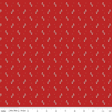 Image of the Gentler Times Ditty Schoolhouse quilting cotton fabric by Riley Blake Designs. Features dots on a red background. Cute Little Fabric Shop