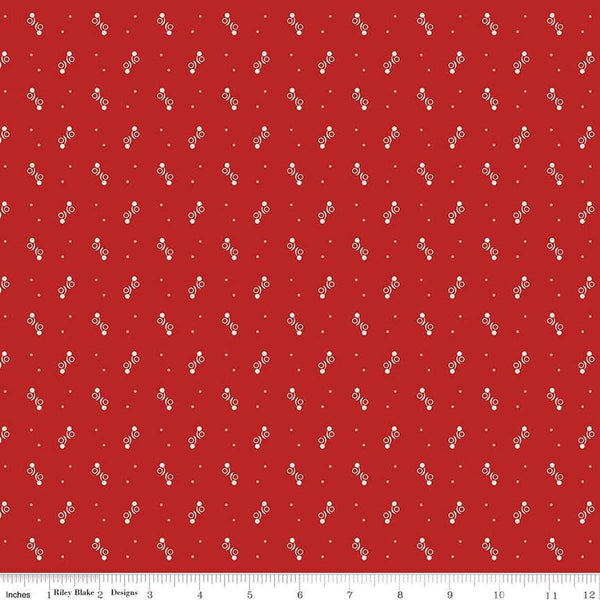 Image of the Gentler Times Ditty Schoolhouse quilting cotton fabric by Riley Blake Designs. Features dots on a red background. Cute Little Fabric Shop
