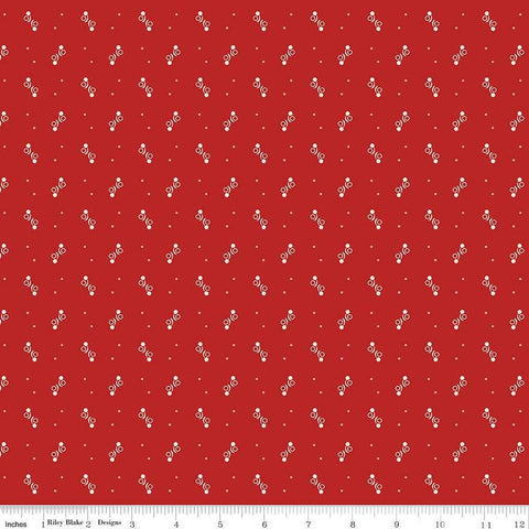 Image of the Gentler Times Ditty Schoolhouse quilting cotton fabric by Riley Blake Designs. Features dots on a red background. Cute Little Fabric Shop