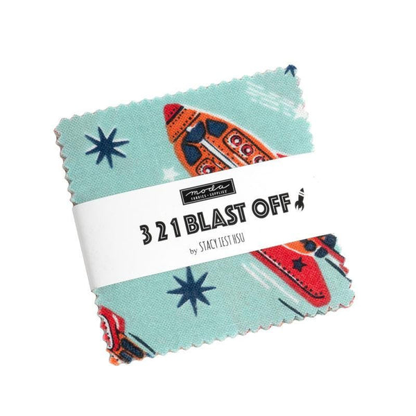321 Blast Off Mini Charm Pack 2 1/2" Stacker Bundle - 20950MC - Moda Fabrics - 42 piece Precut Pre cut - Space - Quilting Cotton Fabric