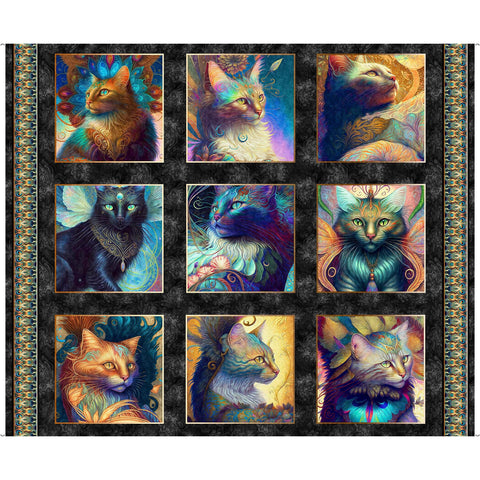 Feline Fantasia Large Cat Picture Patches Panel 31367 Multi X - QT Fabrics - Fantasy Kittens Magical - Quilting Cotton Fabric
