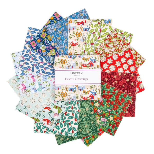 Festive Greetings 5" Stacker Charm Pack Bundle - Riley Blake - Liberty Fabrics - 42 Piece Precut Pre cut - Quilting Cotton Fabric