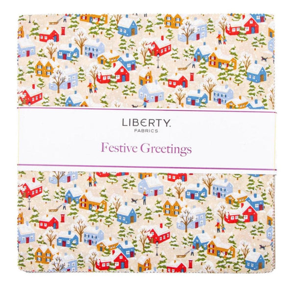 Festive Greetings Layer Cake 10" Stacker Bundle - Riley Blake 42 piece Precut Pre cut - Liberty Fabrics - Quilting Cotton Fabric