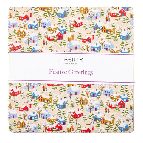 Festive Greetings Layer Cake 10" Stacker Bundle - Riley Blake 42 piece Precut Pre cut - Liberty Fabrics - Quilting Cotton Fabric