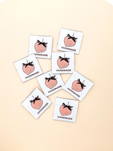 SALE Peach Berry Woven Labels P178-SIWL17 - Riley Blake - Minki Kim - Durable Soft Thread - Machine Washable - Polyester - Set of 8 Labels