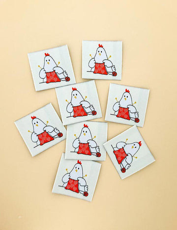 DEAL Knitty Hen Woven Labels P178-SIWL22 - Riley Blake - Minki Kim - Durable Soft Thread - Machine Washable - Polyester - 8 Labels