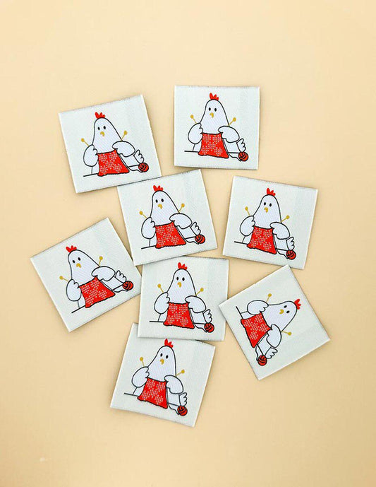 DEAL Knitty Hen Woven Labels P178-SIWL22 - Riley Blake - Minki Kim - Durable Soft Thread - Machine Washable - Polyester - 8 Labels