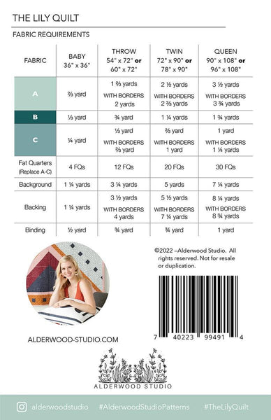 SALE The Lily Quilt PATTERN P202 by Alderwood Studio - Riley Blake Designs - INSTRUCTIONS Only - Multiple Sizes - Fat Quarter Friendly