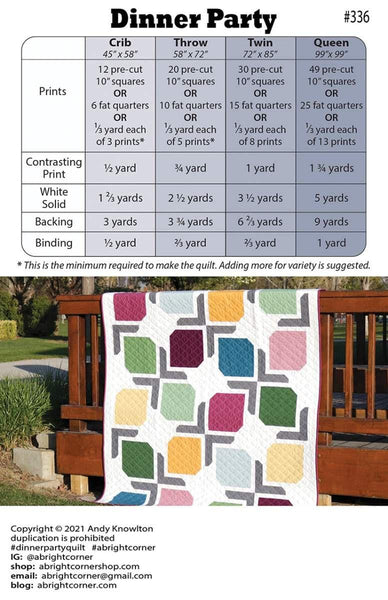 Dinner Party Quilt PATTERN P165 by A Bright Corner - Riley Blake Designs - INSTRUCTIONS Only - Multiple Sizes - Fat Quarter Friendly
