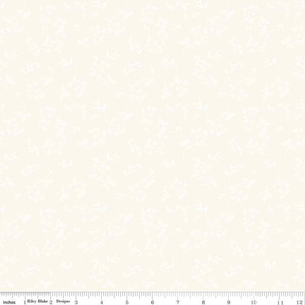 Image of Penelope Stems White on Cream quilting cotton fabric by My Mind&#39;s Eye for Riley Blake Designs. Features flowers on an off-white background. Cute Little Fabric Shop