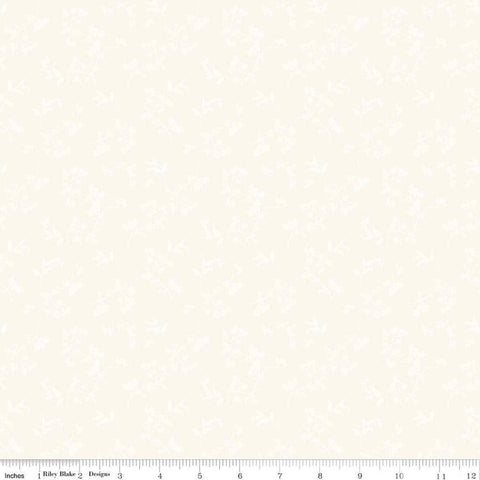 Image of Penelope Stems White on Cream quilting cotton fabric by My Mind&#39;s Eye for Riley Blake Designs. Features flowers on an off-white background. Cute Little Fabric Shop