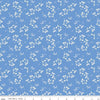 Image of Penelope Stems Blue quilting cotton fabric by My Mind's Eye for Riley Blake Designs. Features flowers on a blue background. Cute Little Fabric Shop