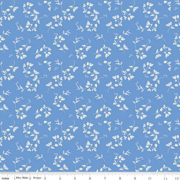 Image of Penelope Stems Blue quilting cotton fabric by My Mind's Eye for Riley Blake Designs. Features flowers on a blue background. Cute Little Fabric Shop